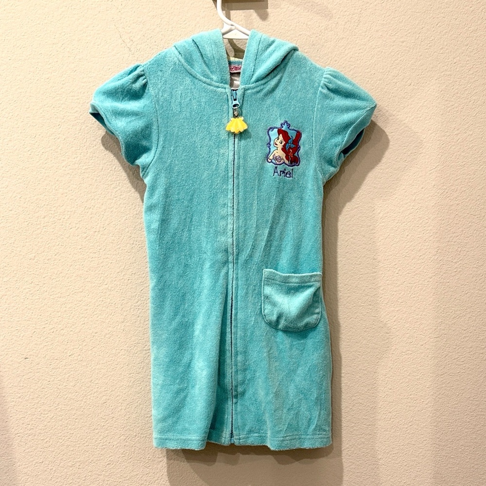 Vintage Disney Princess Blue Terrycloth‎ Hooded Cover Up Swim Dress Size 5 Girls